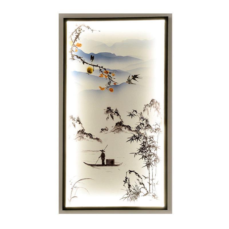 Led Asian Black Wall Mounted Lamp: Fabric Boat Ride Mural Lighting For Living Room