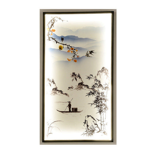 Led Asian Black Wall Mounted Lamp: Fabric Boat Ride Mural Lighting For Living Room