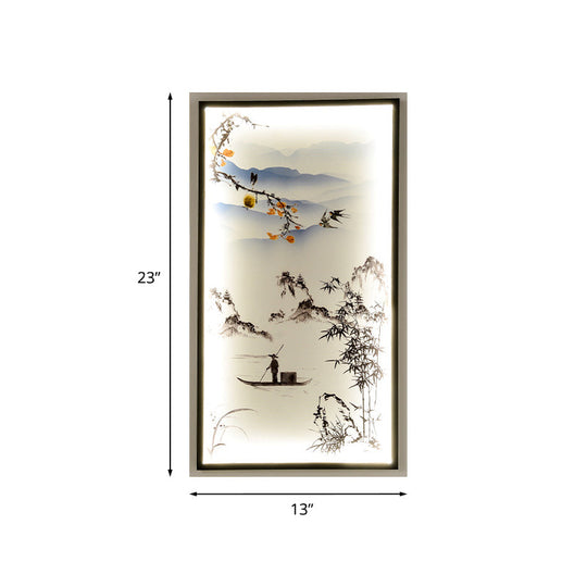 Led Asian Black Wall Mounted Lamp: Fabric Boat Ride Mural Lighting For Living Room