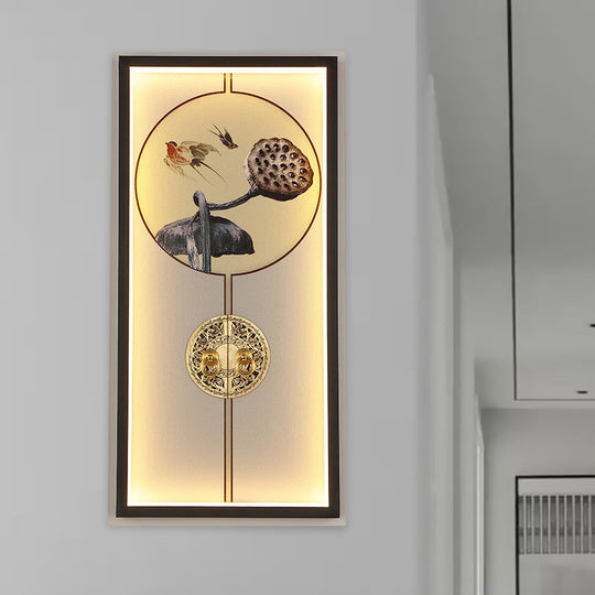 Chinese Black And Gold Led Sconce Light Fixture - Door Lock Wall Mount Mural Lamp
