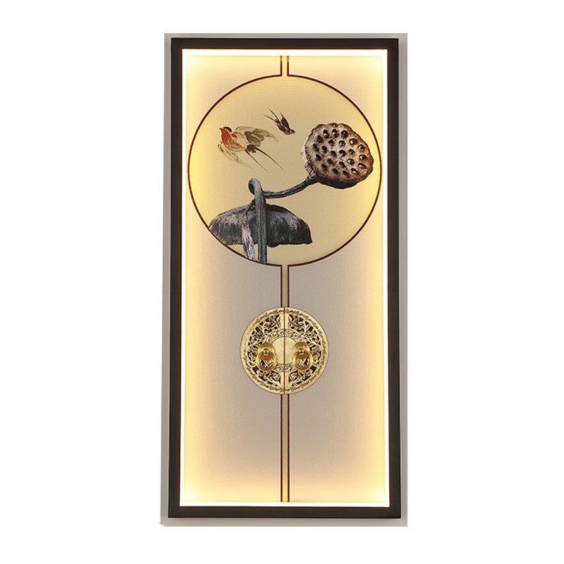 Chinese Black And Gold Led Sconce Light Fixture - Door Lock Wall Mount Mural Lamp