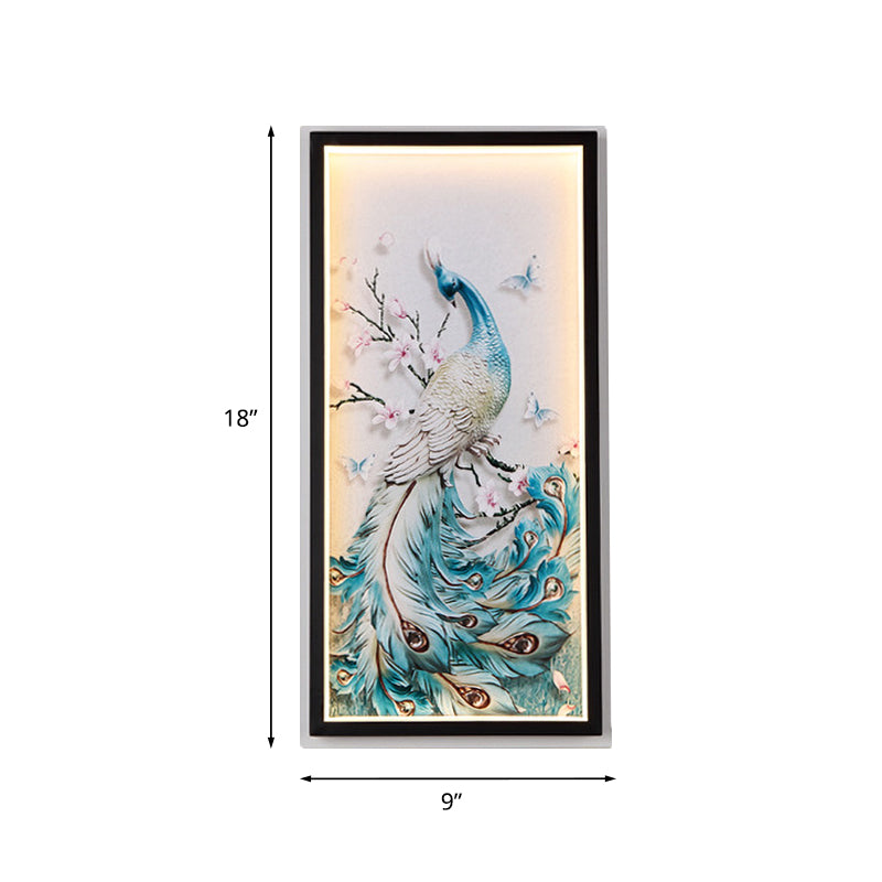 Blue Led Peacock Mural Wall Light With Aluminum Asian Design