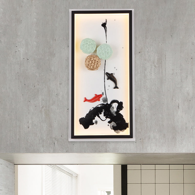 Black Lotus Seed Metal Mural Lamp Led Wall Light Sconce - Asia Carp Theme Ideal For Hotels