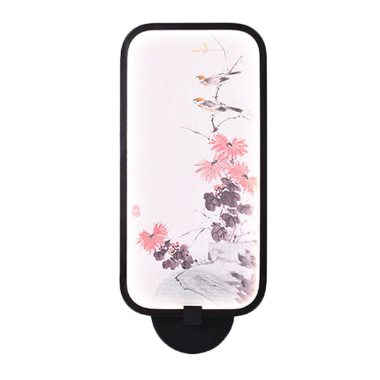 Chinese Black Led Wall Sconce With Metallic Chrysanths/Lotus Mural Lighting - Perfect For Your