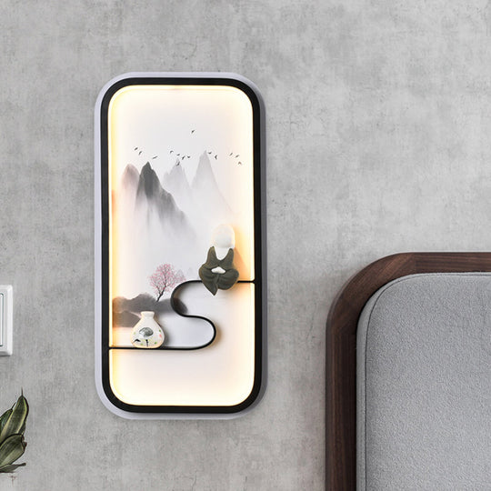 Chinese Ceramic Black Mountain Mural Lamp - Led Wall Lighting Fixture