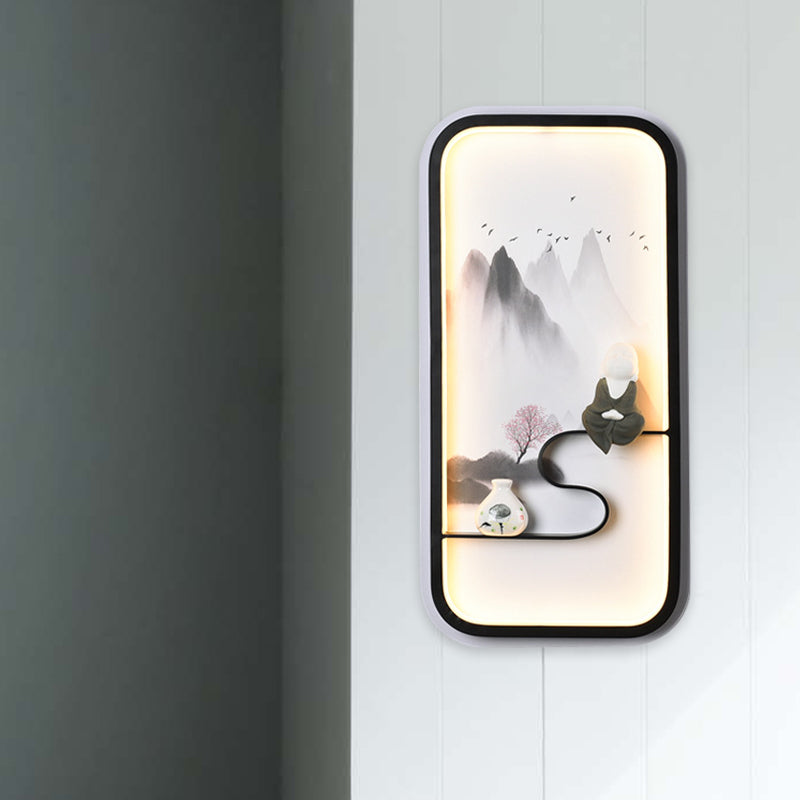 Chinese Ceramic Black Mountain Mural Lamp - Led Wall Lighting Fixture