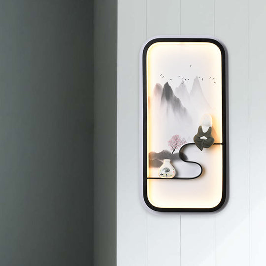 Chinese Ceramic Black Mountain Mural Lamp - Led Wall Lighting Fixture