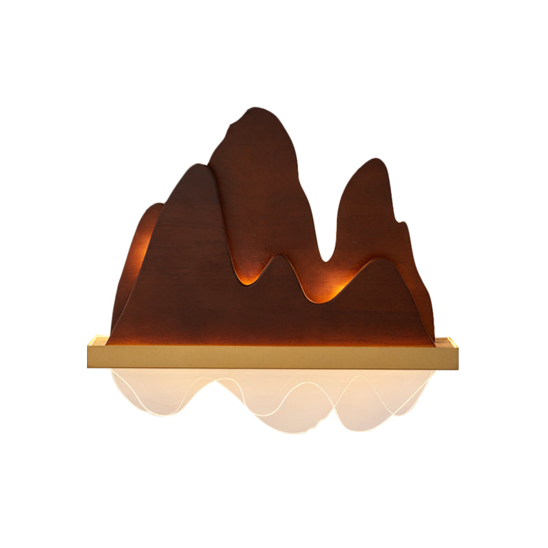 Rustic Asian Style 6-Bulb Wooden Wall Light Fixture For Bedside - Brown Mural Lighting