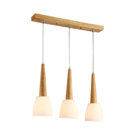 Modern Frosted Glass Hanging Lamp With Wood Cap - 3-Light Pendant For Dining Room In White