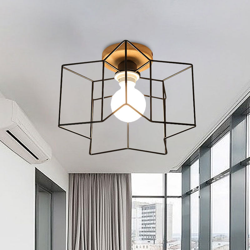 Vintage Wire Guard Ceiling Light With Star Shaped 4 Lights In Black/White Black