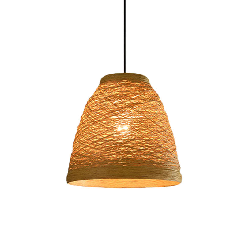 Lodge Style 1-Light Weave Tapered Pendant Lamp In Orange/Brown - Dining Table Hanging Fixture