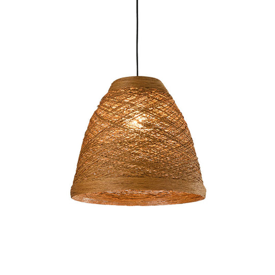 Lodge Style 1-Light Weave Tapered Pendant Lamp In Orange/Brown - Dining Table Hanging Fixture