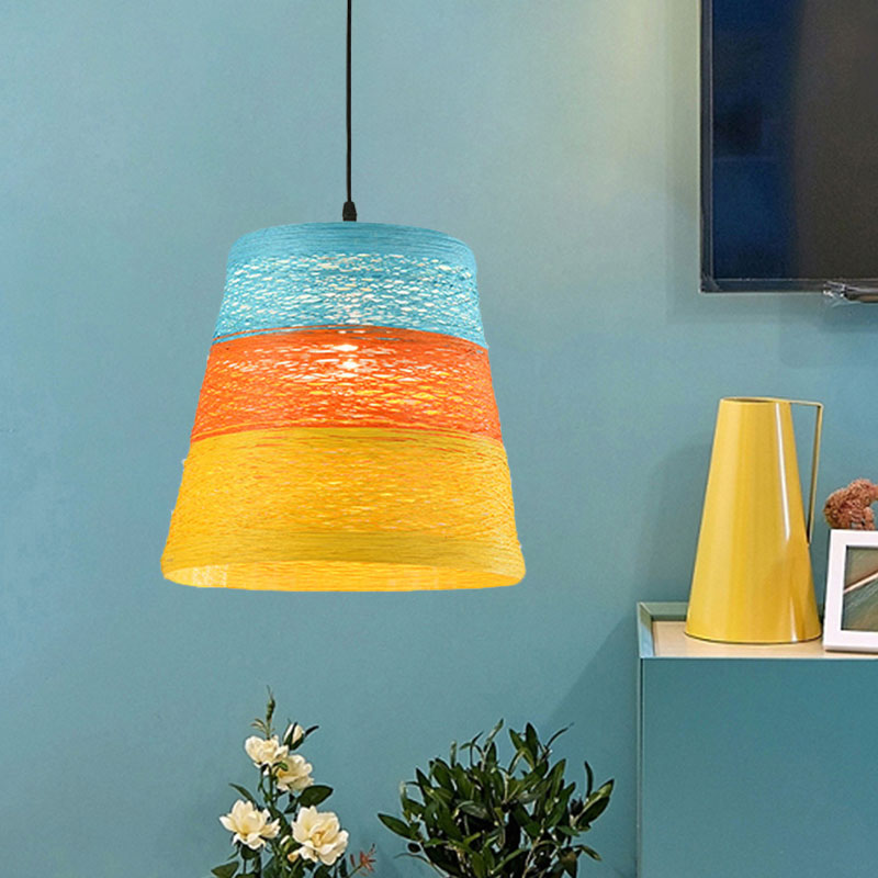 Lodge Style 1-Light Weave Tapered Pendant Lamp In Orange/Brown - Dining Table Hanging Fixture