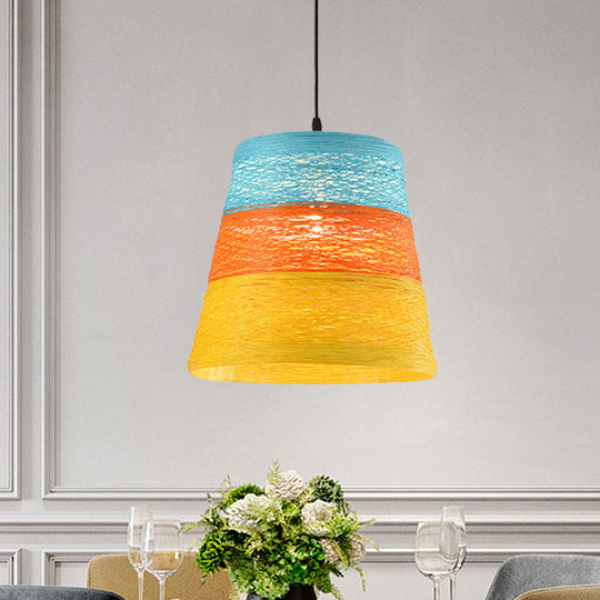 Lodge Style 1-Light Weave Tapered Pendant Lamp In Orange/Brown - Dining Table Hanging Fixture