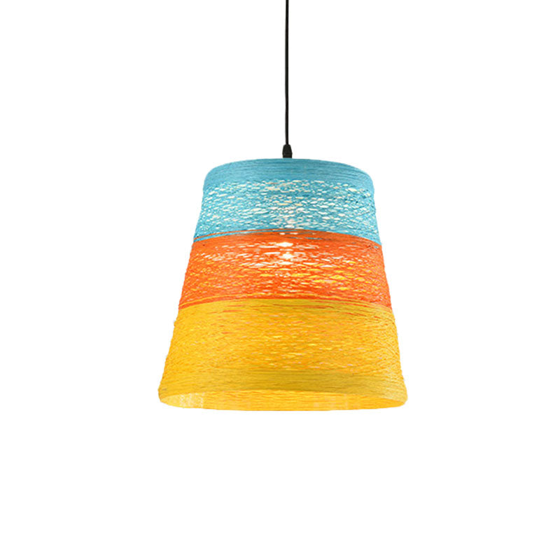 Lodge Style 1-Light Weave Tapered Pendant Lamp In Orange/Brown - Dining Table Hanging Fixture