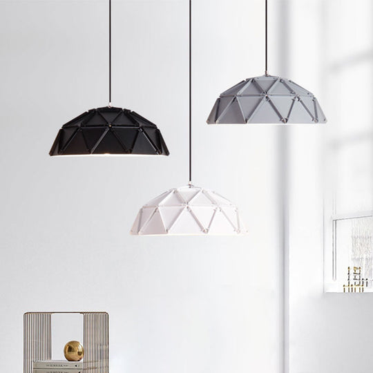Yellow/White Macaron Domed Pendant Lamp: Modern Metallic Hanging Ceiling Light For Living Room Black