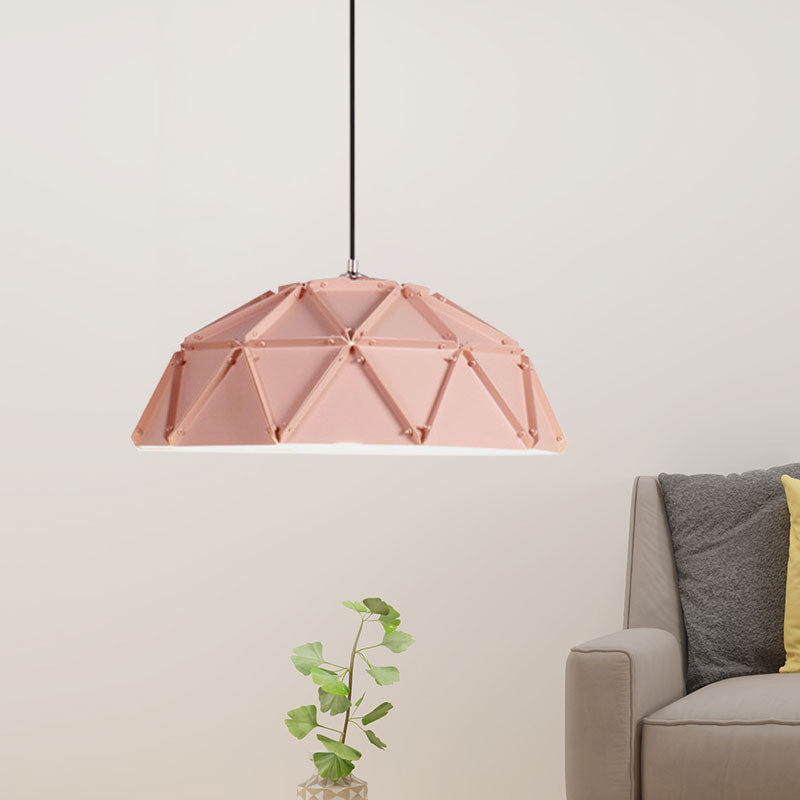 Yellow/White Macaron Domed Pendant Lamp: Modern Metallic Hanging Ceiling Light For Living Room Pink