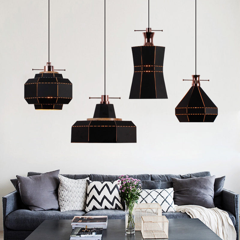 Modern Metal And Wood Pendant Light - Cylinder/Diamond Shade 1 Black/White Black / A