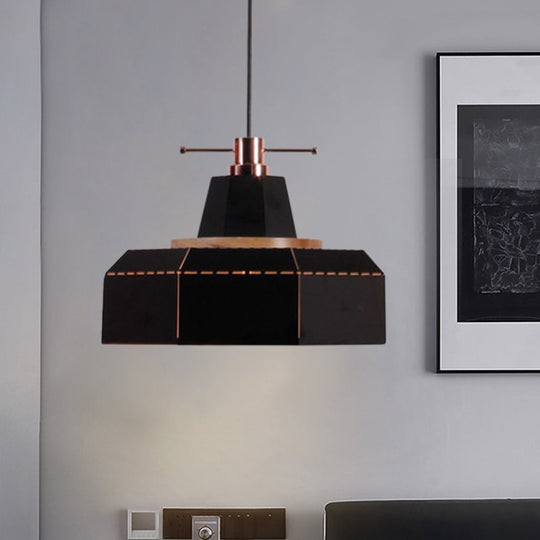 Modern Metal And Wood Pendant Light With Cylinder/Diamond Shade - 1 Black/White