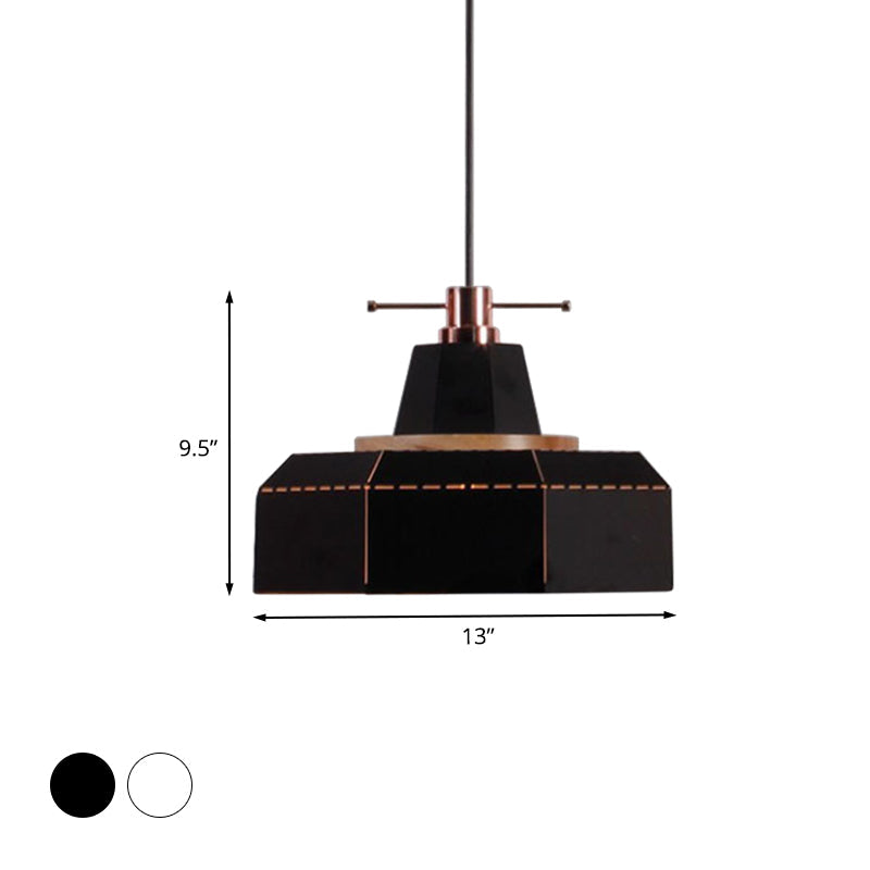 Modern Metal And Wood Pendant Light With Cylinder/Diamond Shade - 1 Black/White