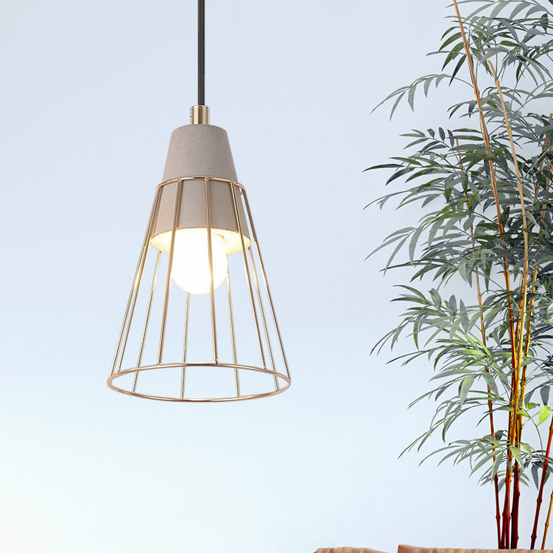 Gold Adjustable Nordic Pendant Light With Caged Design