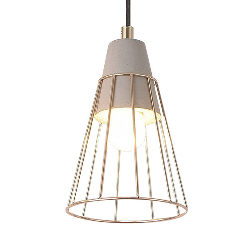 Nordic Style Caged Pendant Lamp - Adjustable Cord Gold Finish