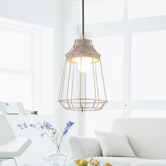 Nordic Style Caged Pendant Lamp - Adjustable Cord Gold Finish