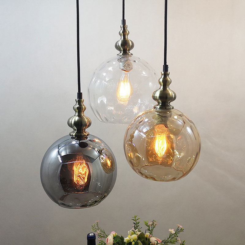 Contemporary Hammered Glass Pendant Light for Boutique Kitchen - 1 Bulb Globe Suspension Light Clear