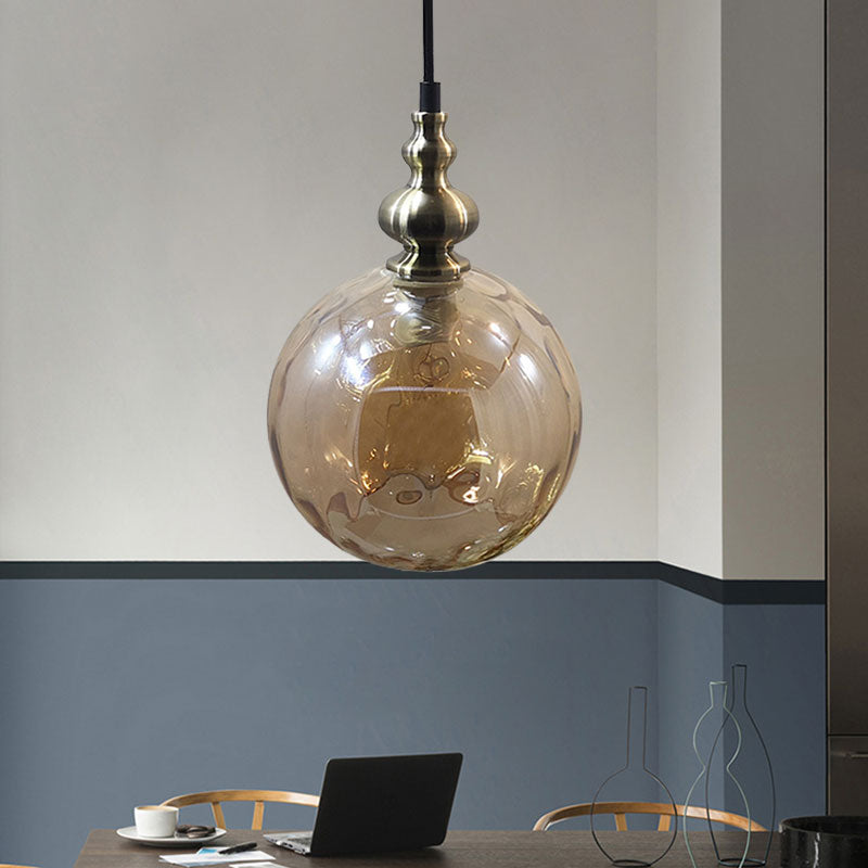 Contemporary Hammered Glass Pendant Light for Boutique Kitchen - 1 Bulb Globe Suspension Light Amber