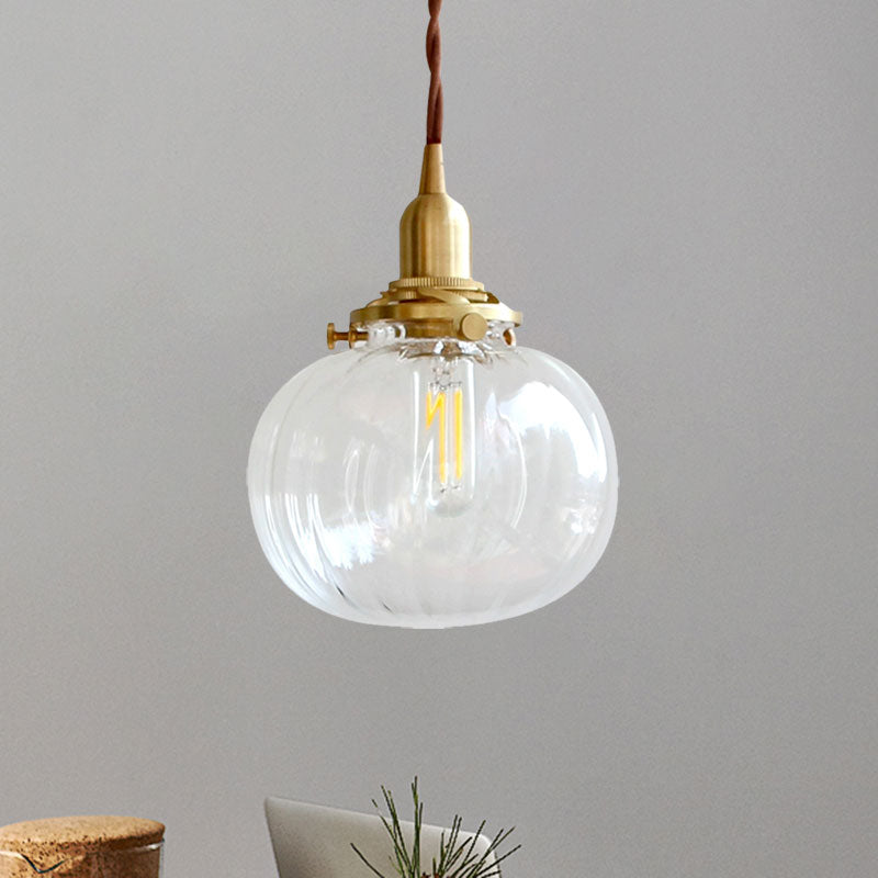 Brass Suspension Light - Modern Melon Shape Pendant Lamp For Corridor