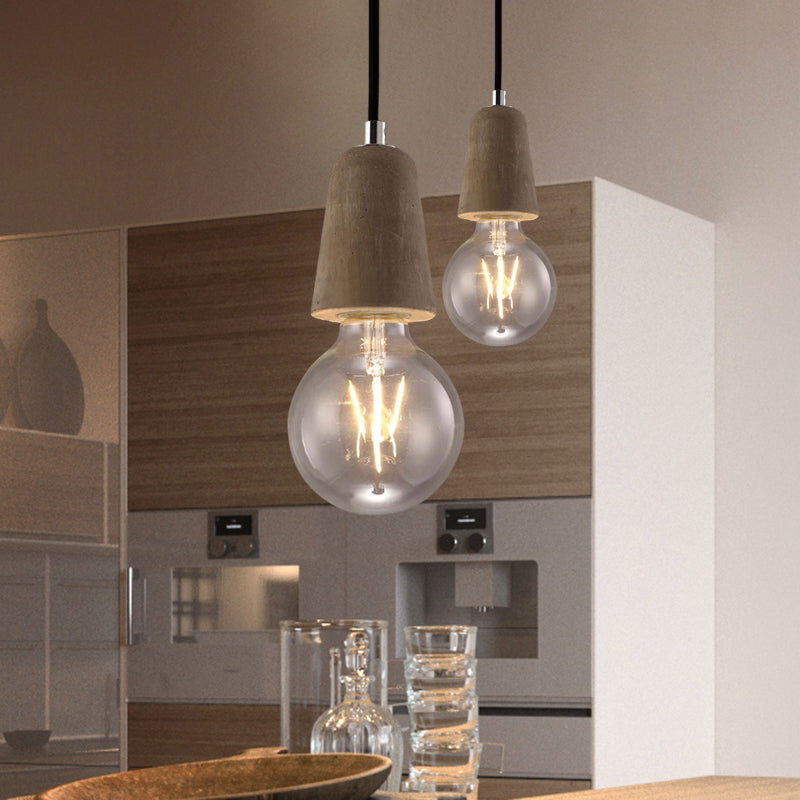Minimalist Cement Hanging Pendant Light With Open Bulb - Ideal For Cafe And Restaurant