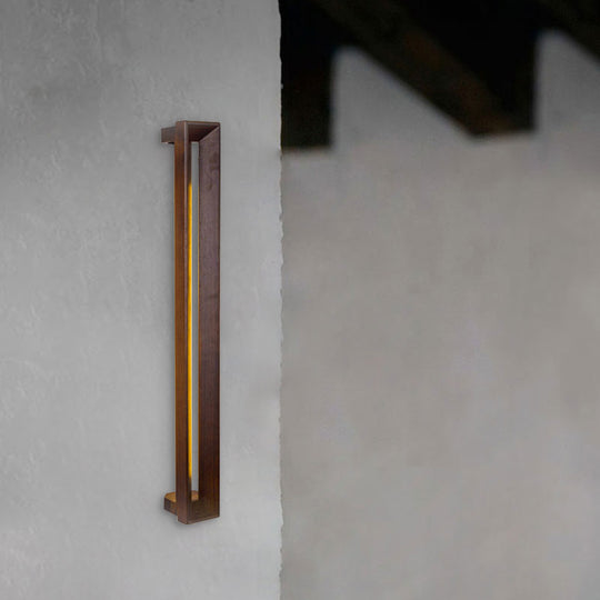 Stylish Asian Wooden Led Wall Sconce In Dark Brown - Ideal For Study Room & Bathroom Lighting