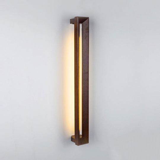 Stylish Asian Wooden Led Wall Sconce In Dark Brown - Ideal For Study Room & Bathroom Lighting