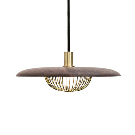 Modern Iron Wire Domed Pendant Light With Wooden Shade - Shop 1 Suspension