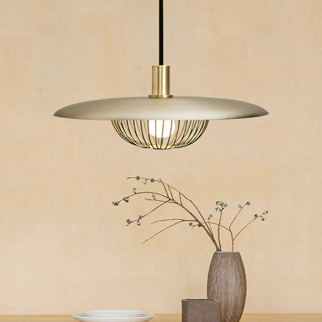 Modern Iron Wire Domed Pendant Light With Wooden Shade - Shop 1 Suspension Gold