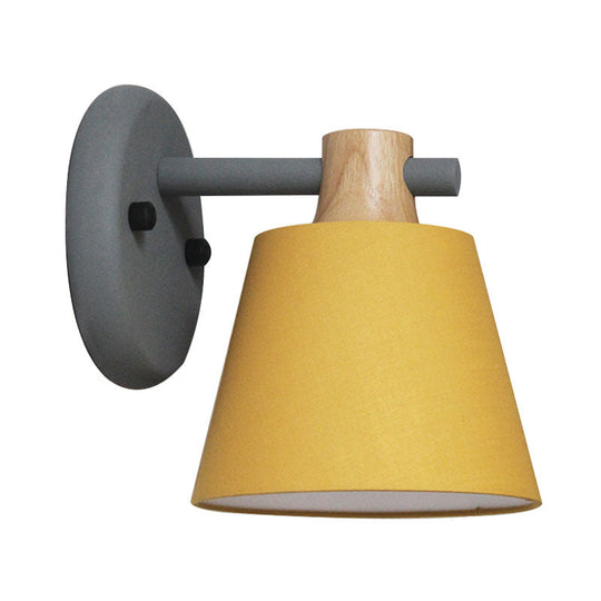 Rotatable Nordic Bucket Wall Lamp - 1 Light Fabric Lighting For Childs Bedroom Or Stairwell