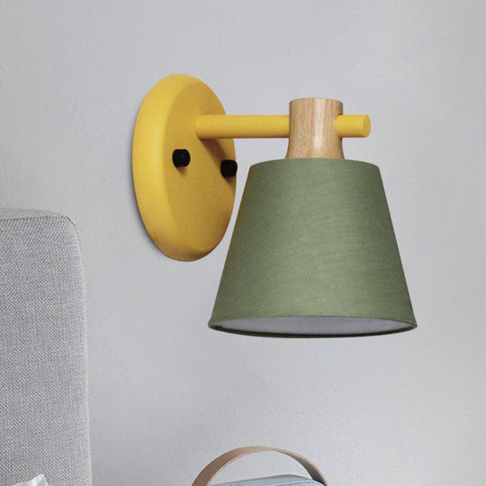 Rotatable Nordic Bucket Wall Lamp - 1 Light Fabric Lighting For Childs Bedroom Or Stairwell Green