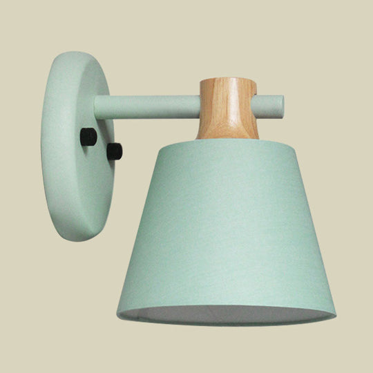 Rotatable Nordic Bucket Wall Lamp - 1 Light Fabric Lighting For Childs Bedroom Or Stairwell