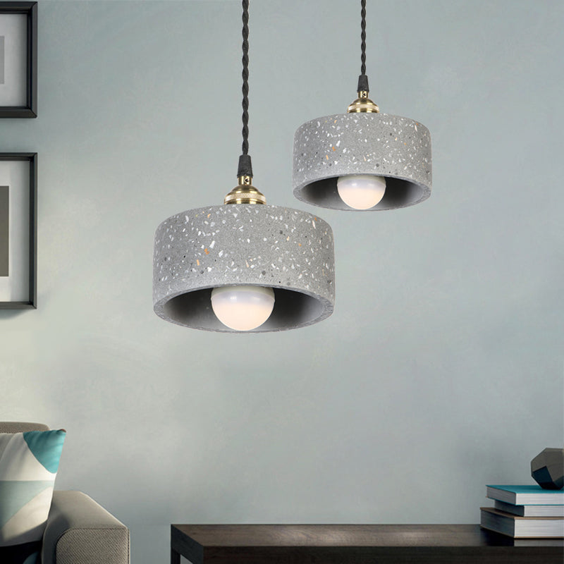 Minimalist Cement Pendant Light For Kitchen - Single Head Drum Shape Suspension