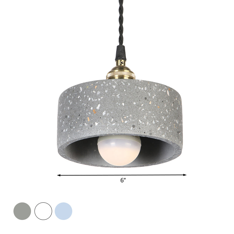 Minimalist Cement Pendant Light For Kitchen - Single Head Drum Shape Suspension
