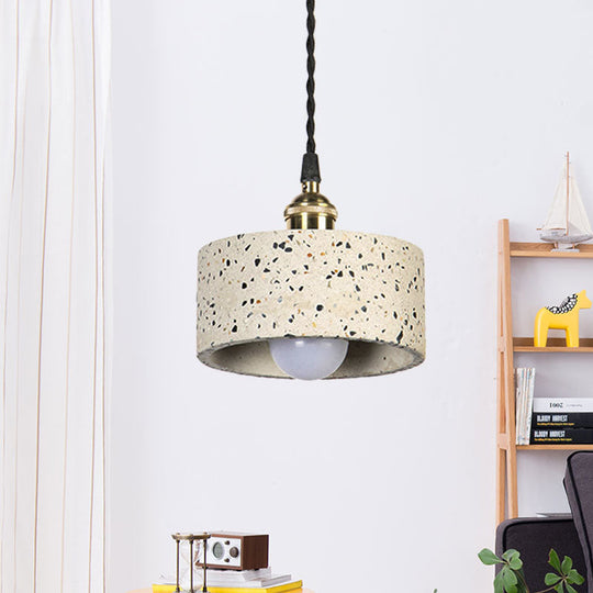 Minimalist Cement Pendant Light For Kitchen - Single Head Drum Shape Suspension