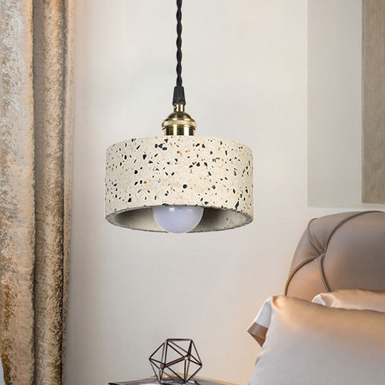 Minimalist Cement Pendant Light For Kitchen - Single Head Drum Shape Suspension