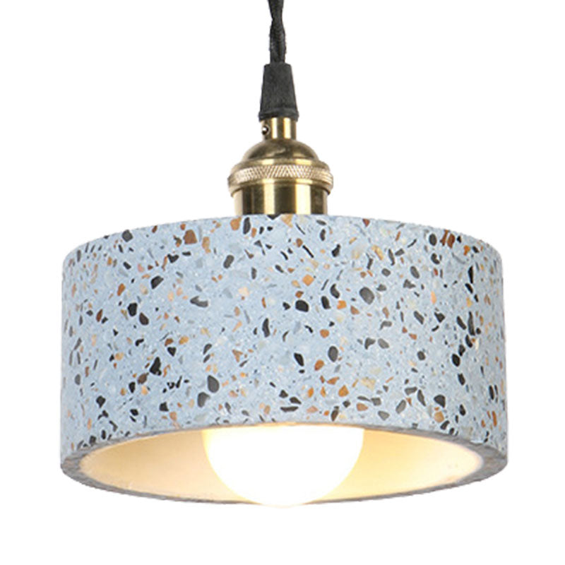Minimalist Cement Pendant Light For Kitchen - Single Head Drum Shape Suspension