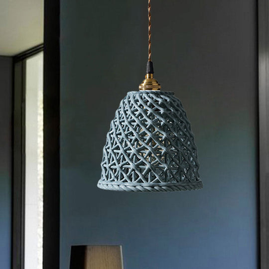 Nordic Grid Dome Pendant Light - 6.5’/8’ Single Bulb Ceramic Hanging Lamp For Dining Room &