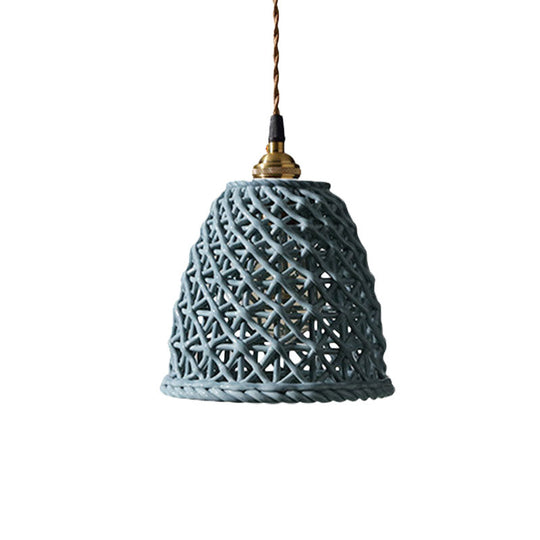 Nordic Grid Dome Pendant Light - 6.5’/8’ Single Bulb Ceramic Hanging Lamp For Dining Room &