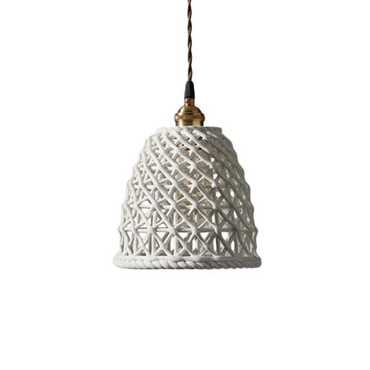 Nordic Grid Dome Hanging Lamp - 6.5/8 Single Bulb Pendant Light For Dining Room Corridor White