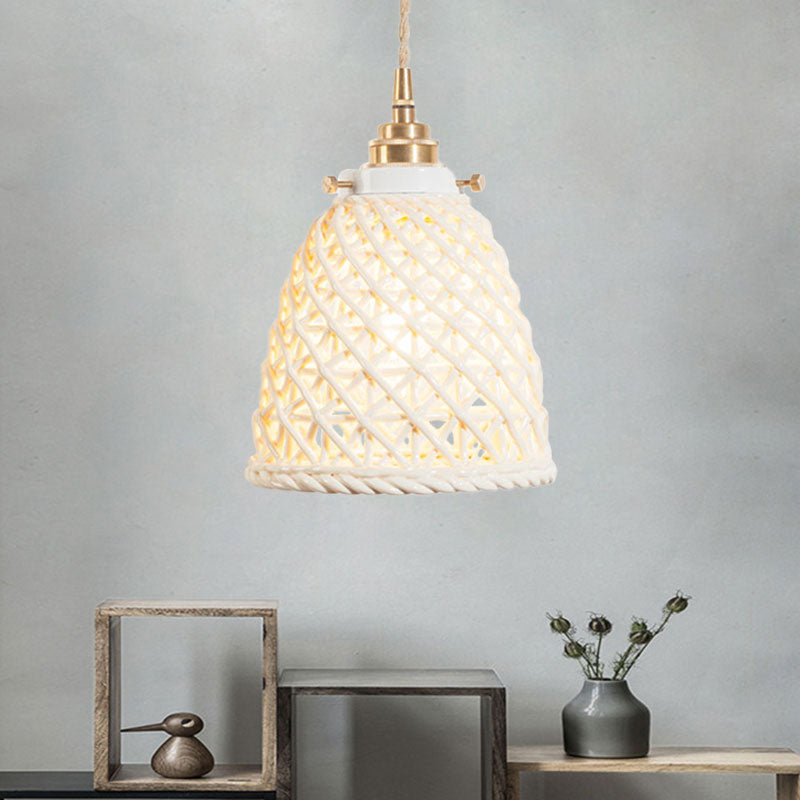 Modern Ceramic Hanging Pendant Light With Dome Basket Design - Illuminate Your Gallery One Bulb!