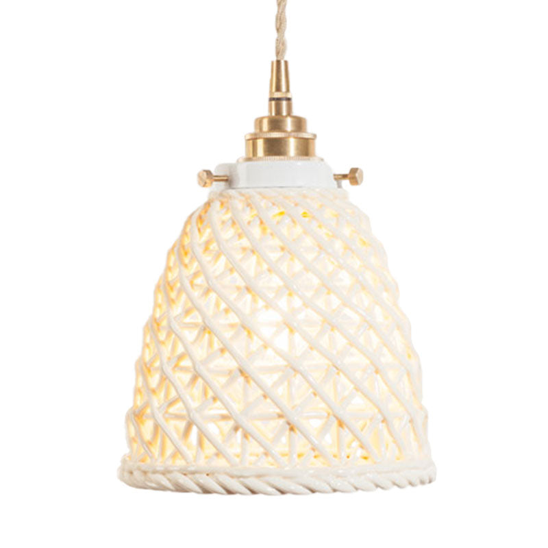 Modern Ceramic Hanging Pendant Light With Dome Basket Design - Illuminate Your Gallery One Bulb!