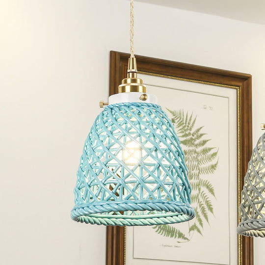 Modern Ceramic Dome Basket Pendant Light With Single Bulb - Perfect For Galleries And More Blue