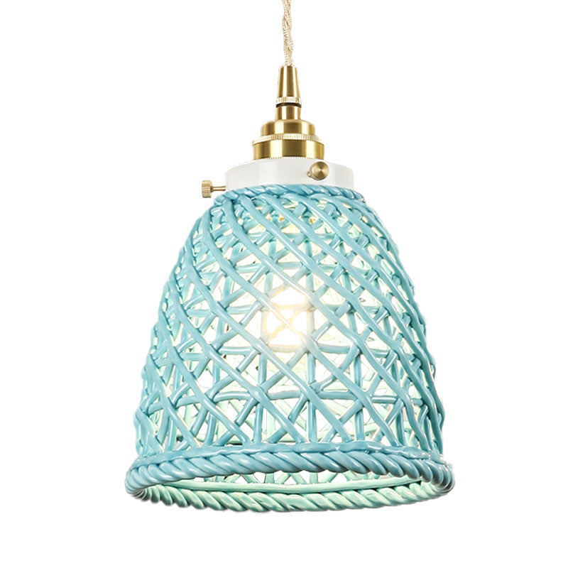 Modern Ceramic Hanging Pendant Light With Dome Basket Design - Illuminate Your Gallery One Bulb!